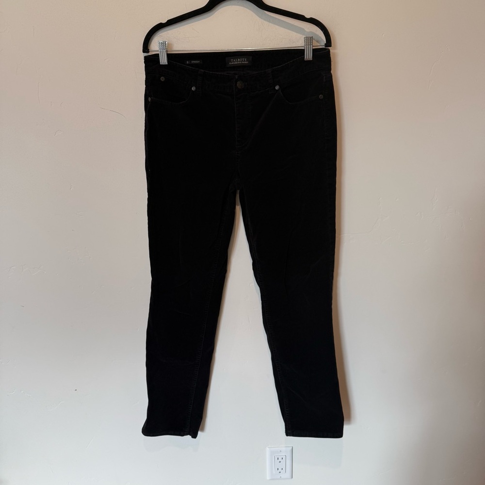 Talbots Flawless Five Pocket Black Corduroy Straight Velvet Pants Womens Size 8